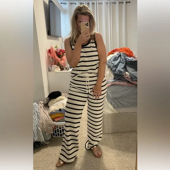 NEW‎ H&M black cream striped woven knit tank top & pant trousers Woman’s Size M - Picture 5 of 16